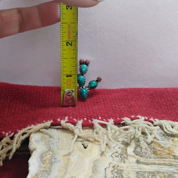 Southwest Sterling Silver Prickly Pear Cactus Ring w/Turquoise & Coral Size 6 - Picture 4 of 7